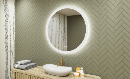 Miroir rond lumineux LED pour salle de bain 80cm avec Dual color, Interrupteur tactile, Tapis chauffant