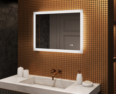 Miroir rectangulaire lumineux LED pour salle de bain 80x60cm avec Dual color, Interrupteur tactile, Tapis chauffant