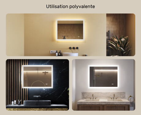 Miroir rectangulaire lumineux LED pour salle de bain 80x60cm avec Dual color, Interrupteur tactile, Tapis chauffant #2