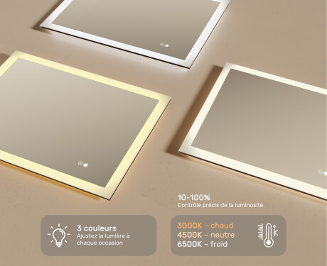 Miroir rectangulaire lumineux LED pour salle de bain 80x60cm avec Dual color, Interrupteur tactile, Tapis chauffant #3