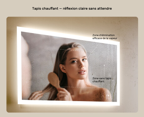 Miroir rectangulaire lumineux LED pour salle de bain 80x60cm avec Dual color, Interrupteur tactile, Tapis chauffant #5