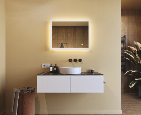 Miroir rectangulaire lumineux LED pour salle de bain 80x60cm avec Dual color, Interrupteur tactile, Tapis chauffant #9