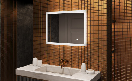 Miroir rectangulaire lumineux LED pour salle de bain 80x60cm avec Dual color, Interrupteur tactile, Tapis chauffant