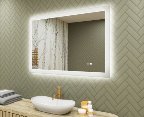 Éclairage rectangulaire pour miroir de salle de bain 100x70cm avec Dual color, Interrupteur tactile, Tapis chauffant