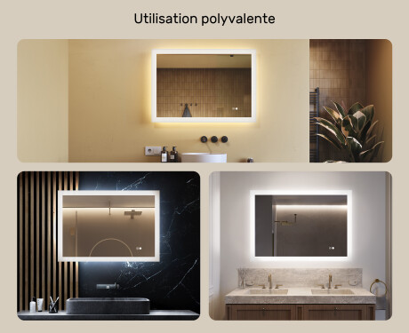 Éclairage rectangulaire pour miroir de salle de bain 100x70cm avec Dual color, Interrupteur tactile, Tapis chauffant #2