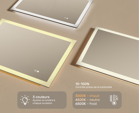 Éclairage rectangulaire pour miroir de salle de bain 100x70cm avec Dual color, Interrupteur tactile, Tapis chauffant #3