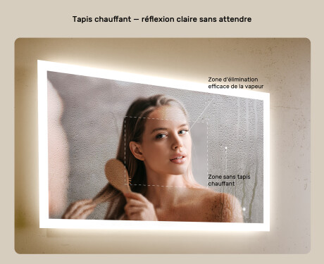 Éclairage rectangulaire pour miroir de salle de bain 100x70cm avec Dual color, Interrupteur tactile, Tapis chauffant #5