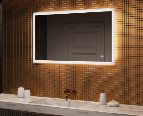 Miroir rectangulaire pour salle de bain avec lumière LED 120x70cm avec Dual color, Interrupteur tactile, Tapis chauffant