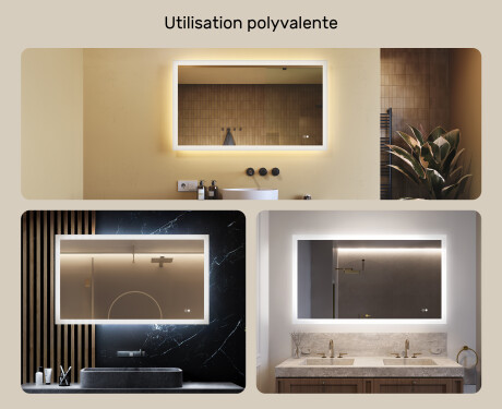 Miroir rectangulaire pour salle de bain avec lumière LED 120x70cm avec Dual color, Interrupteur tactile, Tapis chauffant #2