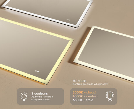 Miroir rectangulaire pour salle de bain avec lumière LED 120x70cm avec Dual color, Interrupteur tactile, Tapis chauffant #3