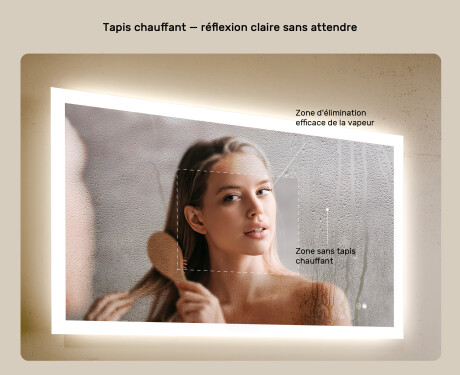 Miroir rectangulaire pour salle de bain avec lumière LED 120x70cm avec Dual color, Interrupteur tactile, Tapis chauffant #5