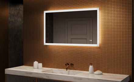 Miroir rectangulaire pour salle de bain avec lumière LED 120x70cm avec Dual color, Interrupteur tactile, Tapis chauffant