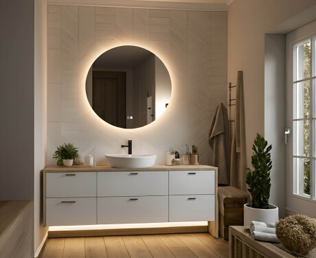 Miroir rond avec éclairage 60 cm, double couleur, interrupteur tactile, coussin chauffant