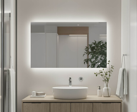 Miroir rectangulaire de salle de bain avec éclairage LED 80x60/60x80 cm, double couleur, interrupteur tactile, coussin chauffant