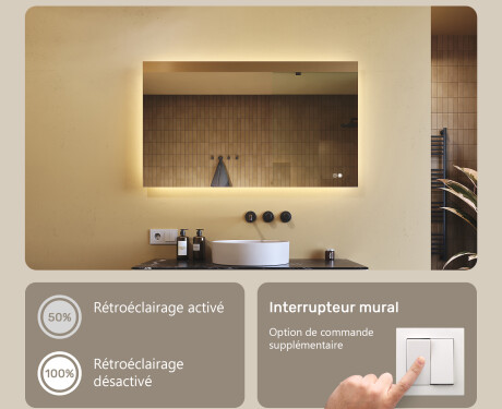 Miroir rectangulaire de salle de bain avec éclairage LED 80x60/60x80 cm, double couleur, interrupteur tactile, coussin chauffant #3