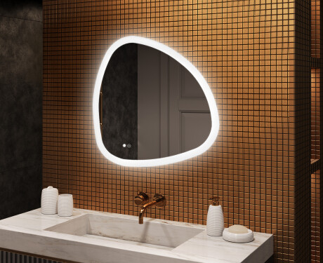 Miroir irrégulier avec éclairage, 84×84 cm, bicolore, interrupteur tactile, tapis chauffant