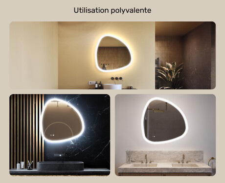 Miroir irrégulier avec éclairage, 84×84 cm, bicolore, interrupteur tactile, tapis chauffant #2