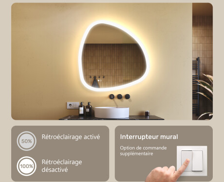 Miroir irrégulier avec éclairage, 84×84 cm, bicolore, interrupteur tactile, tapis chauffant #4