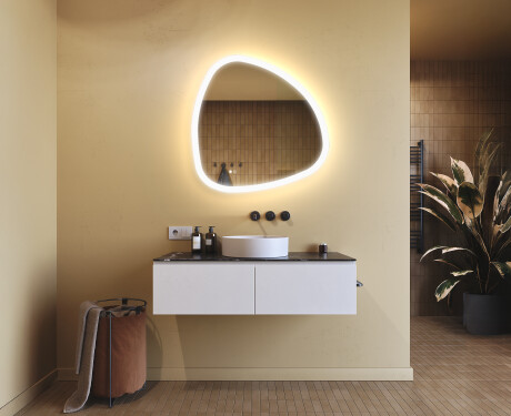 Miroir irrégulier avec éclairage, 84×84 cm, bicolore, interrupteur tactile, tapis chauffant #9
