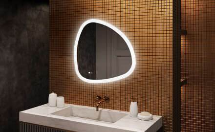 Miroir irrégulier avec éclairage, 84×84 cm, bicolore, interrupteur tactile, tapis chauffant