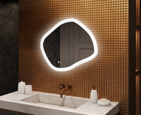 Miroir de salle de bains avec éclairage, 84×74 cm, bicolore, interrupteur tactile, tapis chauffant
