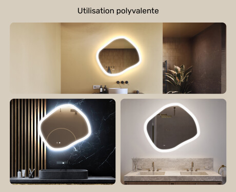 Miroir de salle de bains avec éclairage, 84×74 cm, bicolore, interrupteur tactile, tapis chauffant #2