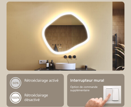 Miroir de salle de bains avec éclairage, 84×74 cm, bicolore, interrupteur tactile, tapis chauffant #4