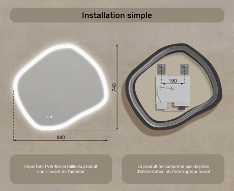 Miroir de salle de bains avec éclairage, 84×74 cm, bicolore, interrupteur tactile, tapis chauffant #8