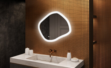 Miroir de salle de bains avec éclairage, 84×74 cm, bicolore, interrupteur tactile, tapis chauffant