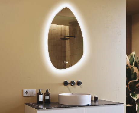 Miroir irrégulier avec éclairage, 64×94 cm, bicolore, interrupteur tactile, tapis chauffant