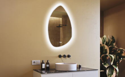 Miroir irrégulier avec éclairage, 64×94 cm, bicolore, interrupteur tactile, tapis chauffant