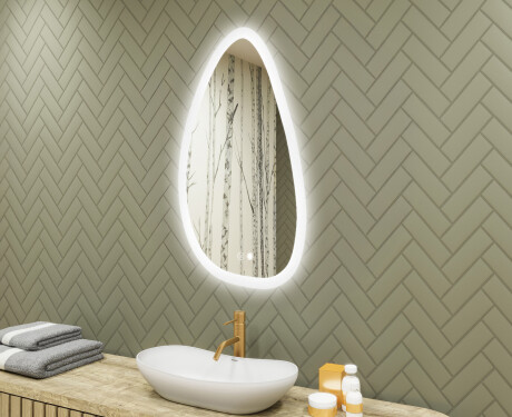 Miroir irrégulier avec éclairage, 64×104 cm, bicolore, interrupteur tactile, tapis chauffant
