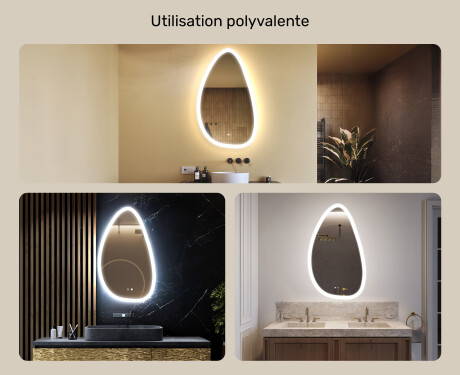Miroir irrégulier avec éclairage, 64×104 cm, bicolore, interrupteur tactile, tapis chauffant #2