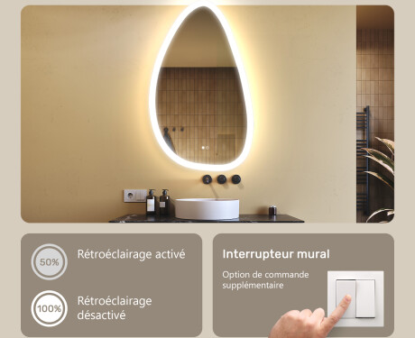 Miroir irrégulier avec éclairage, 64×104 cm, bicolore, interrupteur tactile, tapis chauffant #4