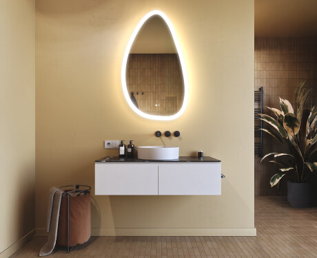 Miroir irrégulier avec éclairage, 64×104 cm, bicolore, interrupteur tactile, tapis chauffant #9