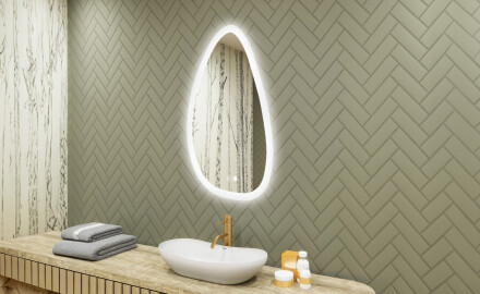Miroir irrégulier avec éclairage, 64×104 cm, bicolore, interrupteur tactile, tapis chauffant