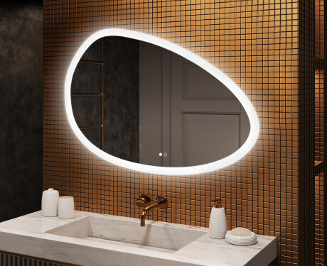 Miroir irrégulier avec éclairage, 114×84 cm, bicolore, interrupteur tactile, tapis chauffant