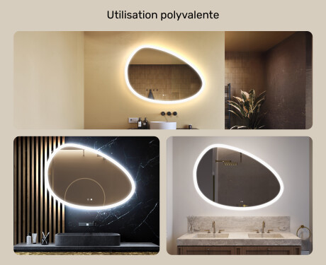 Miroir irrégulier avec éclairage, 114×84 cm, bicolore, interrupteur tactile, tapis chauffant #2