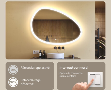 Miroir irrégulier avec éclairage, 114×84 cm, bicolore, interrupteur tactile, tapis chauffant #4