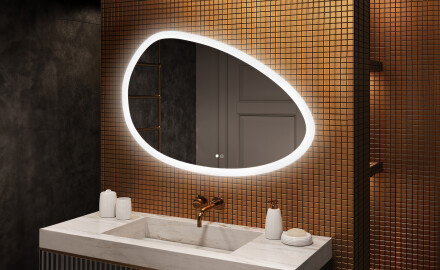 Miroir irrégulier avec éclairage, 114×84 cm, bicolore, interrupteur tactile, tapis chauffant