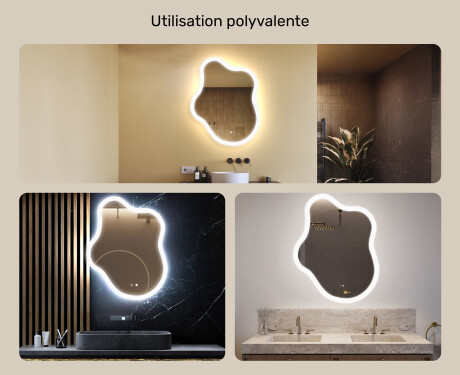 Miroir irrégulier avec éclairage, 74×94 cm, bicolore, interrupteur tactile, tapis chauffant #2