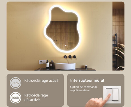 Miroir irrégulier avec éclairage, 74×94 cm, bicolore, interrupteur tactile, tapis chauffant #4