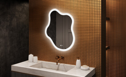 Miroir irrégulier avec éclairage, 74×94 cm, bicolore, interrupteur tactile, tapis chauffant