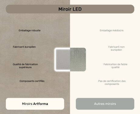 Miroir de salle de bains arrondi avec éclairage LED, 80×60 cm, bicolore, interrupteur tactile, tapis chauffant #7