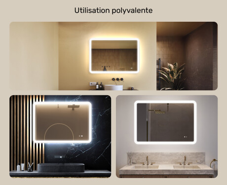 Miroir de salle de bains arrondi avec éclairage LED, 100×70 cm, bicolore, interrupteur tactile, tapis chauffant #2