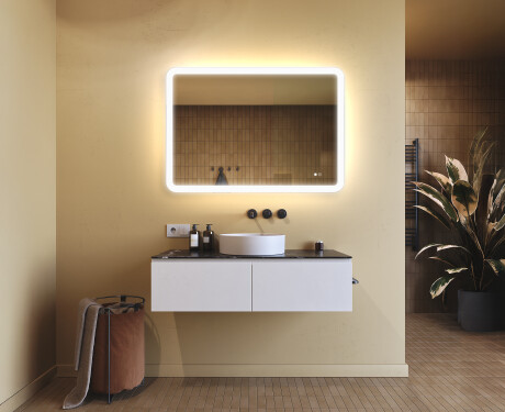 Miroir de salle de bains arrondi avec éclairage LED, 100×70 cm, bicolore, interrupteur tactile, tapis chauffant #9