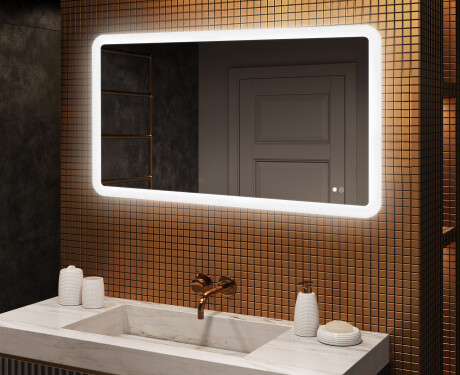 Miroir de salle de bains arrondi avec éclairage LED, 120×70 cm, bicolore, interrupteur tactile, tapis chauffant
