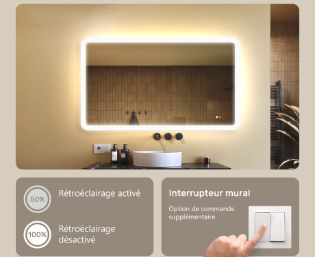 Miroir de salle de bains arrondi avec éclairage LED, 120×70 cm, bicolore, interrupteur tactile, tapis chauffant #4