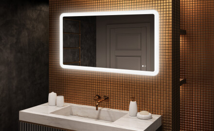 Miroir de salle de bains arrondi avec éclairage LED, 120×70 cm, bicolore, interrupteur tactile, tapis chauffant