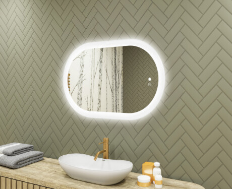 Miroir de salle de bains éclairé, 80×50 cm, bicolore, interrupteur tactile, tapis chauffant